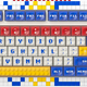 The MelGeek Pixel keyboard's bezel adorned with a pattern of Lego tiles.